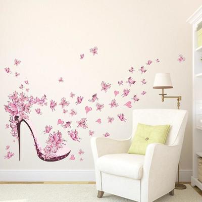Pink Butterfly High Heel Removable Wall Art
