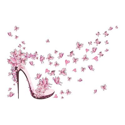 Pink Butterfly High Heel Removable Wall Art